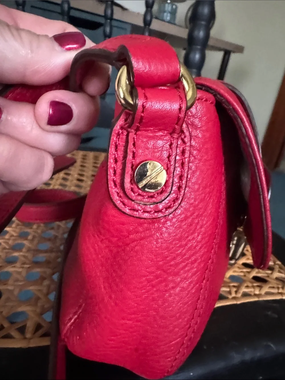 Michael Kors Red Pebbled Leather Crossbody with Gold-Tone Lock